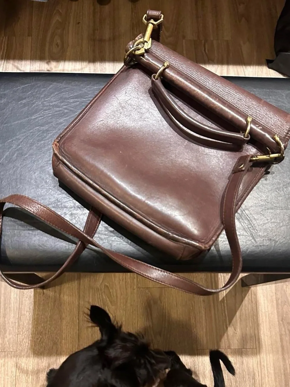Hunt Club Brown Leather Messenger Bag with Buckle Front